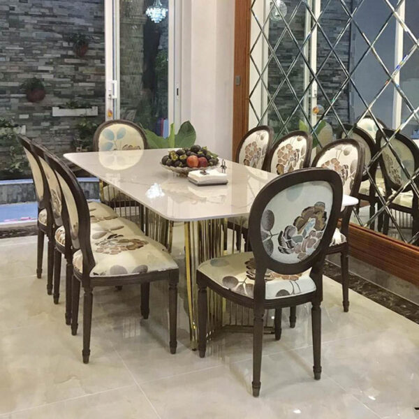 Bộ bàn ăn 8 ghế bọc nệm sang trọng ALFEIRI LOUIS | SMLIFE.vn