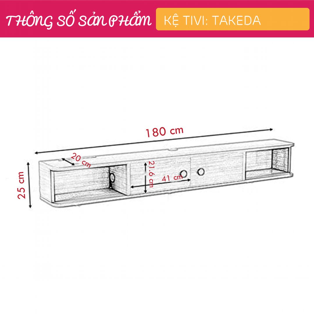 Kích thước kệ tivi treo tường hiện đại của chúng tôi thể hiện tinh thần thời đại với thiết kế đơn giản và tinh tế. Sản phẩm được chăm chút và tỉ mỉ từng chi tiết để tạo ra sự kết hợp hoàn hảo giữa tính năng và thẩm mỹ. Hãy xem hình ảnh để khám phá kệ tivi treo tường hiện đại của chúng tôi.