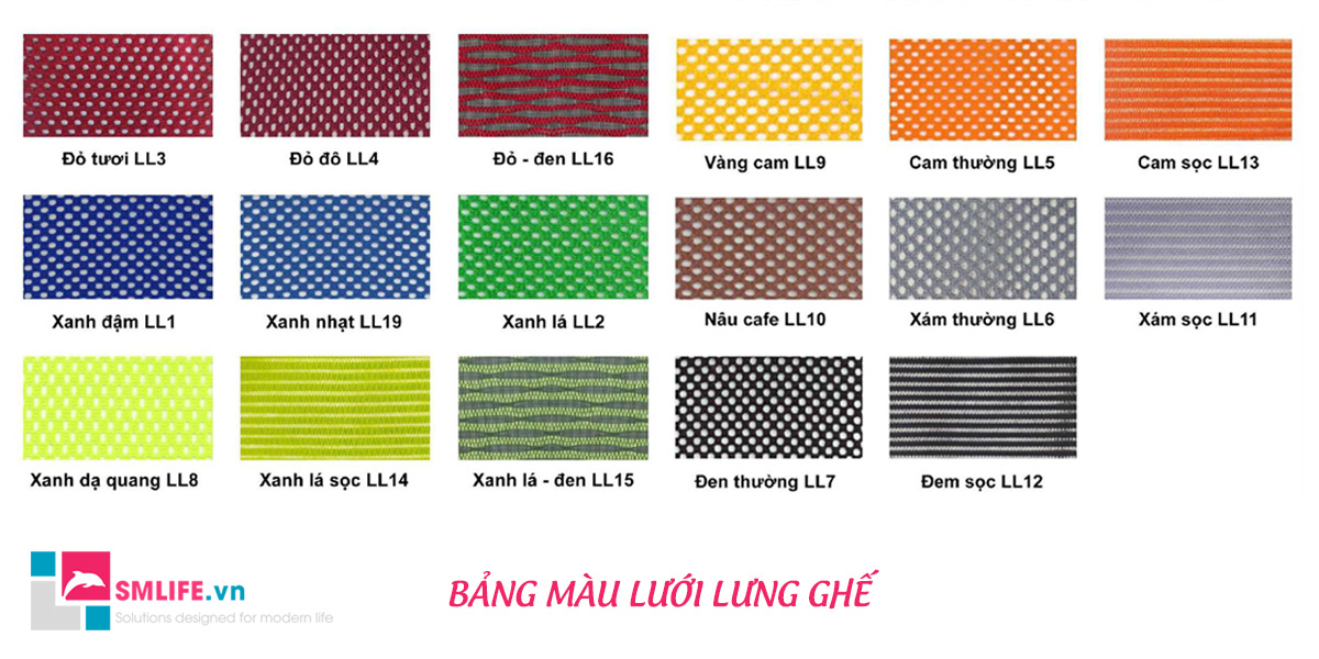 Bảng màu sắc lưới bọc lưng ghế | SMLIFE.vn