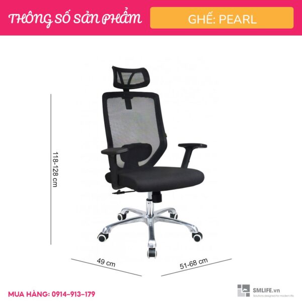 Ghế xoay nhân viên bọc lưới có tựa đầu Pearl (1)