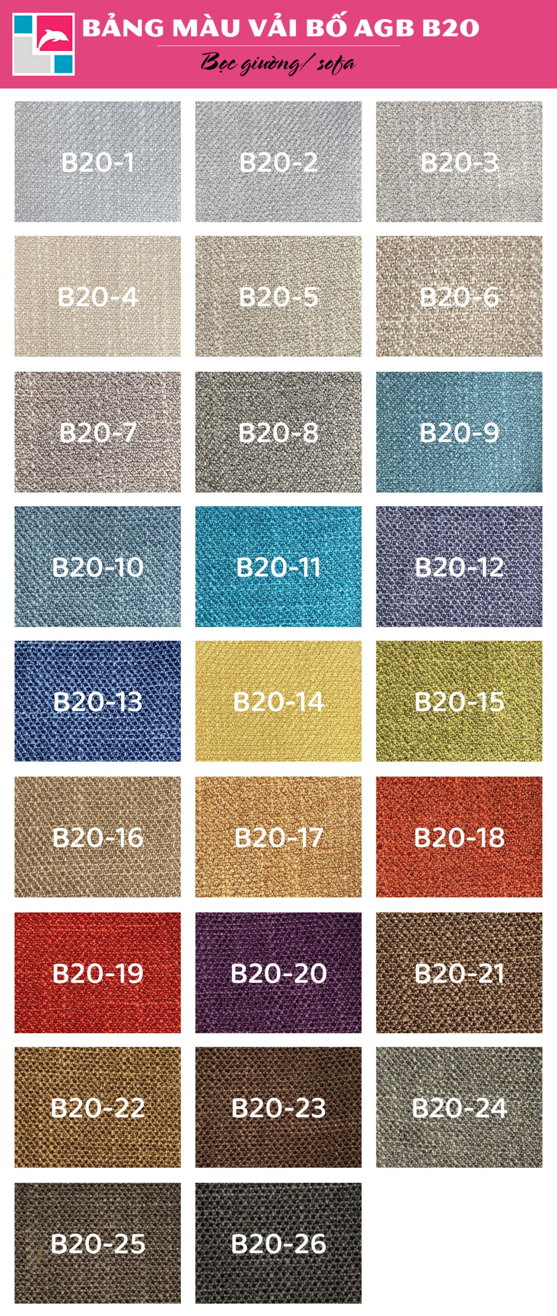 Bảng màu vật liệu Vải AGB B20 bọc Giường ngủ | SMLIFE.vn