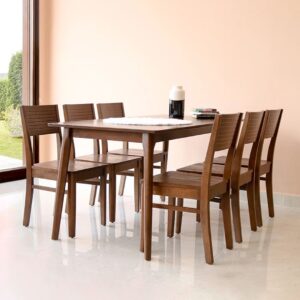 Bộ bàn ăn 6 ghế gỗ tự nhiên Gerda Jackson 6 - Nâu | SMLIFE.vn