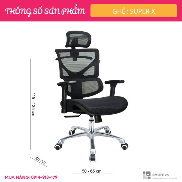 Ghế văn phòng công thái học nệm ngồi bọc lưới SUPER X | SMLIFE.vn
