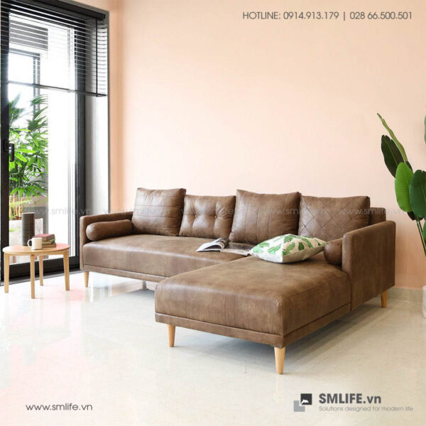 Sofa góc L Da Pu STL 01 – Nâu (6)