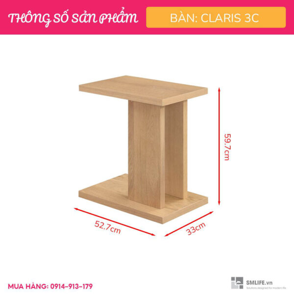 Bàn gỗ cạnh sofa chữ I có bánh xe hiện đại Claris 3C | SMLIFE.vn