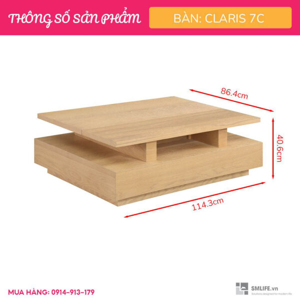 Bàn sofa gỗ sồi mặt bàn nâng hạ mở rộng hiện đại Claris 7C | SMLIFE.vn