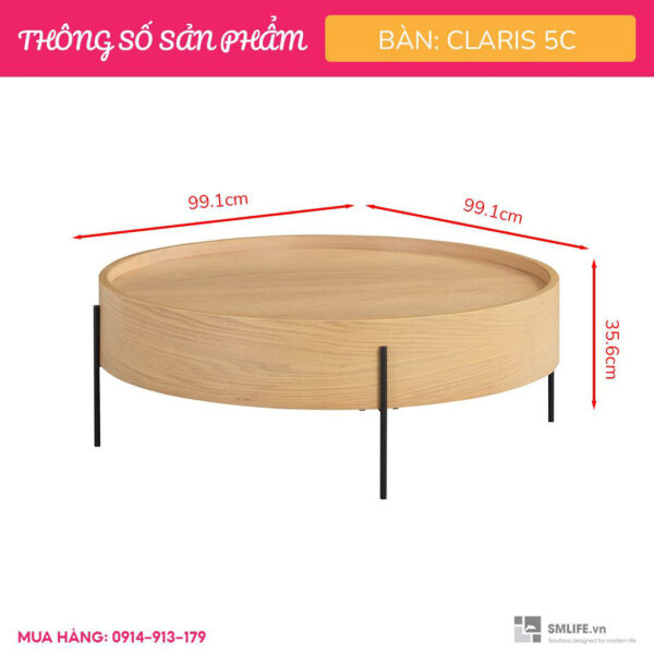 Bàn sofa tròn gỗ sồi sang trọng Claris 5C | SMLIFE.vn