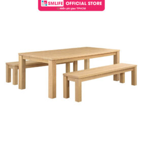 Bộ bàn ăn 2 ghế băng dài gỗ vân verneer sồi hiện đại Duncan | SMLIFE.vn