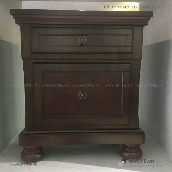 Tủ đầu giường gỗ dương verneer gỗ anh đào tân cố điển Bailey | SMLIFE.vn