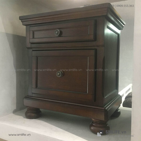 Tủ đầu giường gỗ dương verneer gỗ anh đào tân cố điển Bailey | SMLIFE.vn
