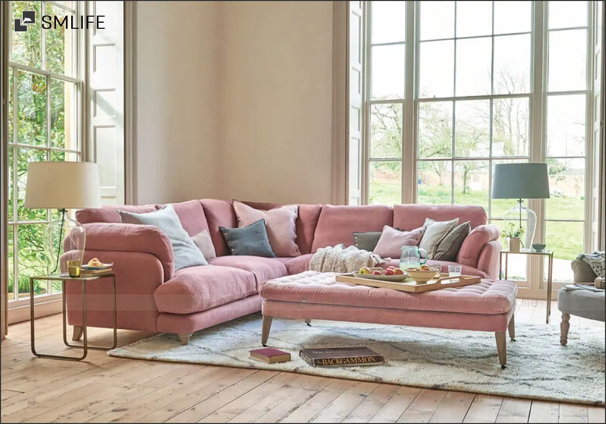 Bộ ghế sofa phòng khách đẹp bọc vải nhung mềm mại