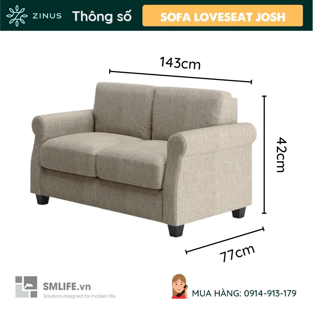 Ghế Sofa Loveseat ZINUS hiện đại Josh.webp