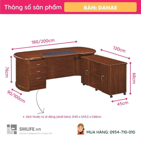 Bàn giám đốc cao cấp mặt cong oval nhiều size Danae | SMLIFE.vn