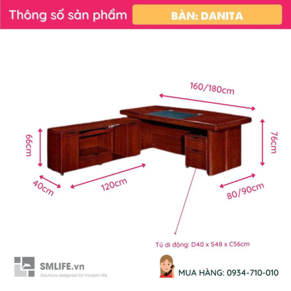 Bàn giám đốc sơn PU cao cấp mặt cong nhiều size Danita | SMLIFE.vn