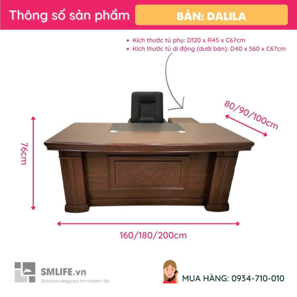Bàn lãnh đạo sơn PU cao cấp nhiều size Dalila | SMLIFE.vn