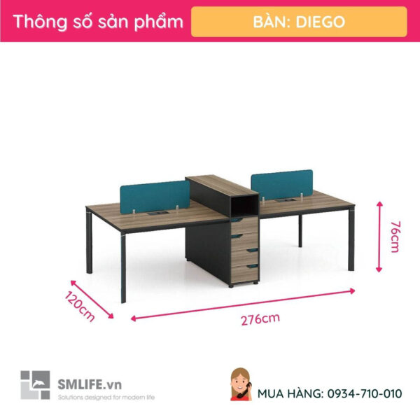 Cụm bàn làm việc 4 người kèm vách ngăn Diego | SMLIFE.vn