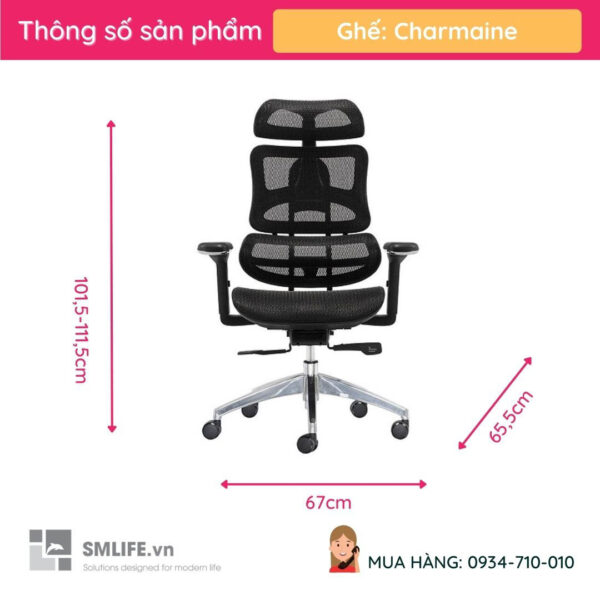 Ghế ergonomic công thái học nhiều màu điều chỉnh theo tư thế ngồi Charmaine | SMLIFE.vn