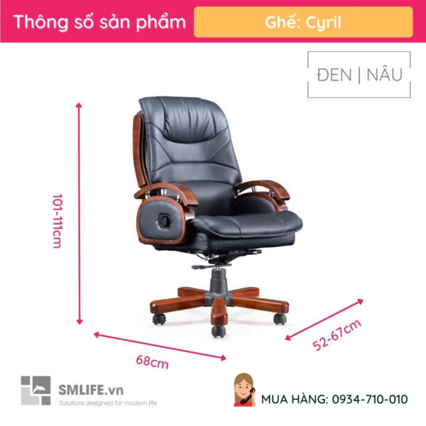 Ghế giám đốc cao cấp da thật 2 cần ngã nằm Cyril