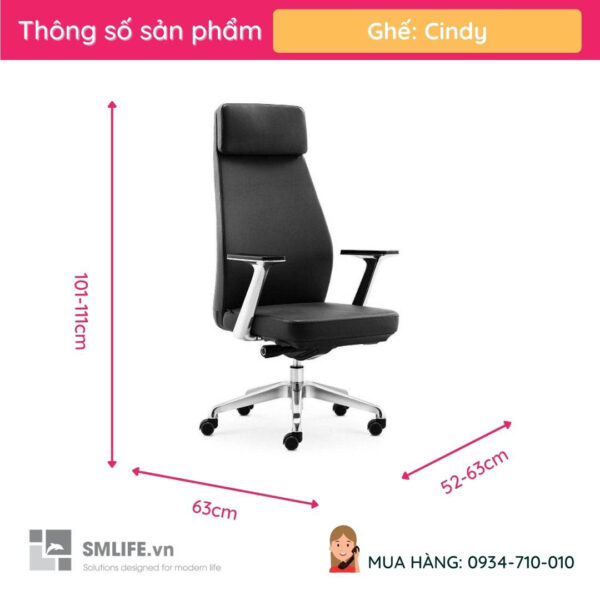 Ghế giám đốc hiện đại da PU khung hợp kim nhôm mâm thương hiệu Ý Cindy | SMLIFE.vn