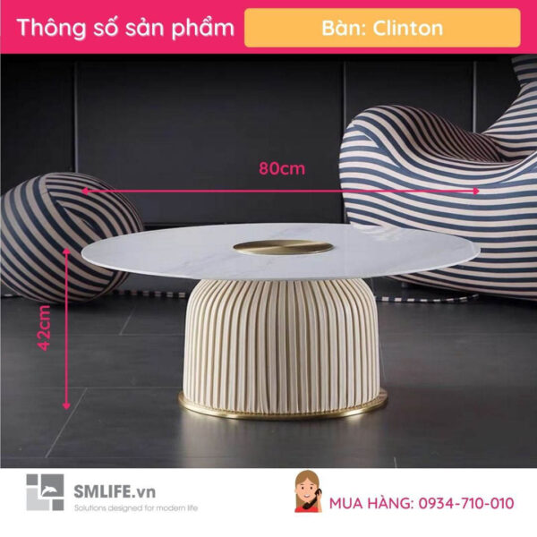 Bàn sofa tròn khung thép bọc da mặt đá cao cấp Clinton | SMLIFE.vn