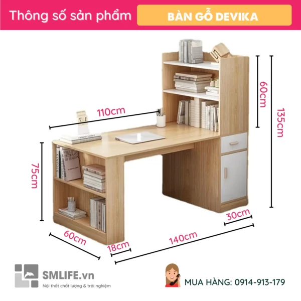 Bàn làm việc đẹp hiện đại 1m4 Devika (2)