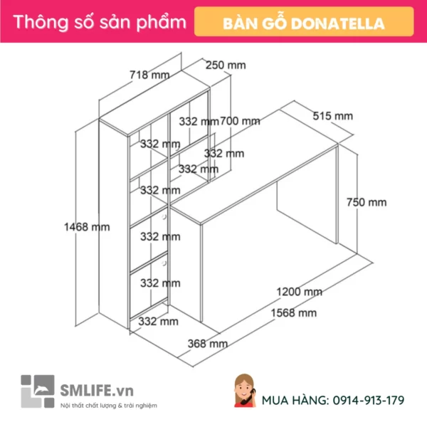 Bàn làm việc hiện đại kèm giá sách Donatella (2)