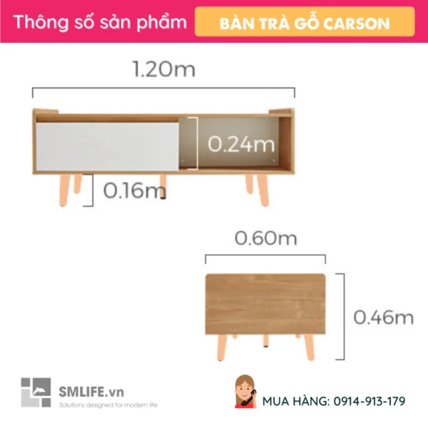 Bàn sofa gỗ MDF cao cấp thiết kế đa năng Carson (2)