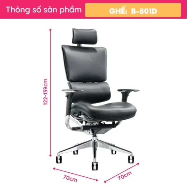 Ghế Giám Đốc Công Thái Học Bọc Da Thật B-801D (3)