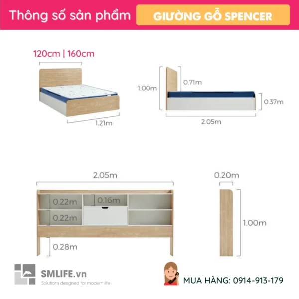 Giường ngủ bằng gỗ công nghiệp cao cấp Spencer (2)