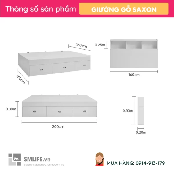 Giường ngủ gỗ MDF kiểu dáng hiện đại Saxon (2)