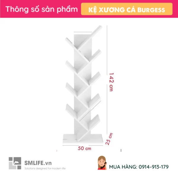 Kệ sách gỗ hình xương cá thiết kế nhỏ gọn Burgess (2)