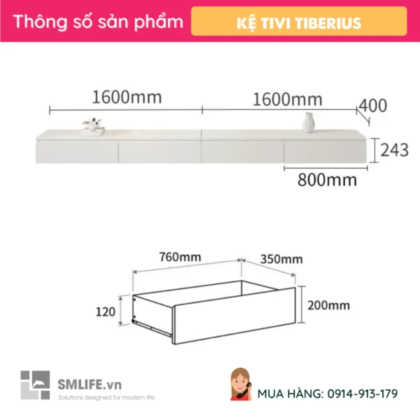 Kệ tivi phòng khách treo tường Tiberius (2)