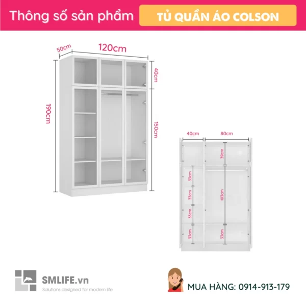 Tủ áo cánh kính khung nhôm hiện đại Colson (2)