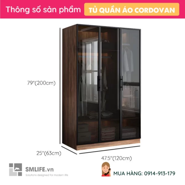 Tủ áo cánh kính khung nhôm sang trọng Cordovan (2)