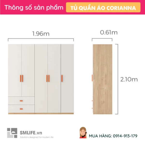 Tủ áo gia đình thiết kế hiện đại Corianna (2)