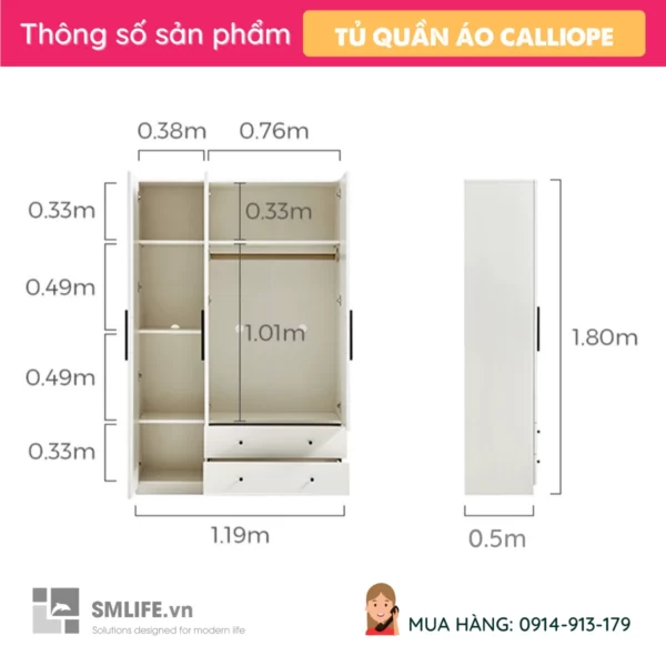 Tủ áo gỗ công nghiệp đẹp chất lượng cao Calliope (2)