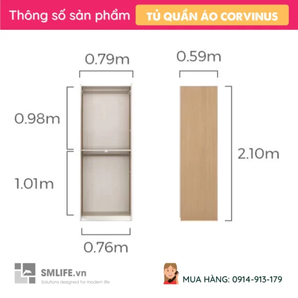 Tủ để quần áo bằng gỗ công nghiệp MDF Corvinus (2)