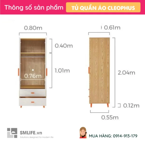 Tủ để quần áo gia đình thiết kế hiện đại Cleophus (2)