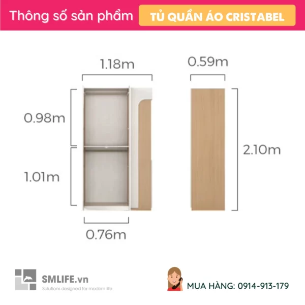 Tủ đựng quần áo gỗ công nghiệp MDF cao cấp Cristabel (2)