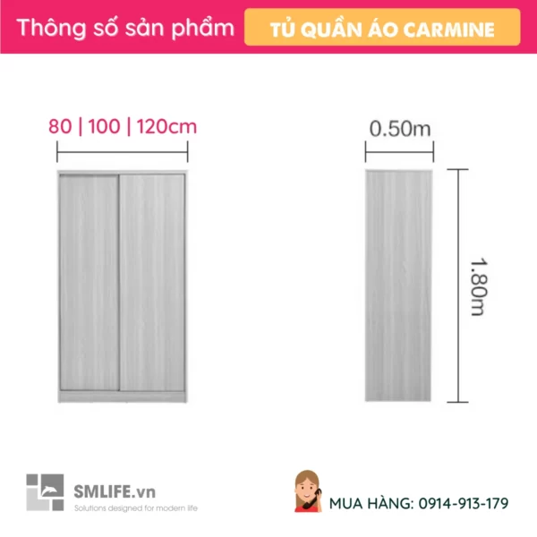 Tủ đựng quần áo thiết kế cánh trượt triện dụng Carmine (2)