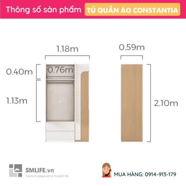 Tủ quần áo bằng gỗ công nghiệp thiết kế hiện đại Constantia (2)