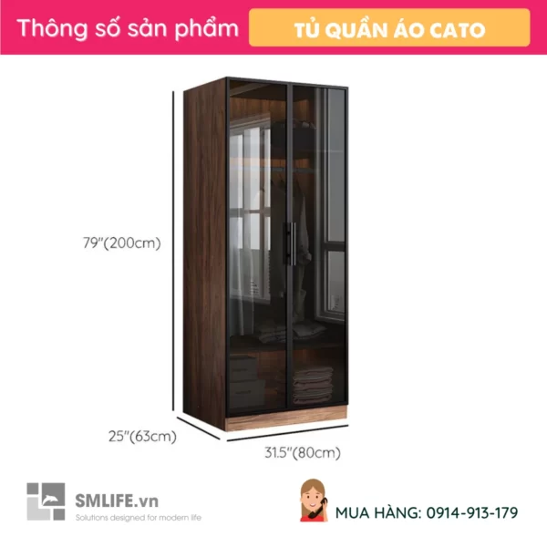 Tủ quần áo cánh kính khung nhôm đẹp Cato (2)