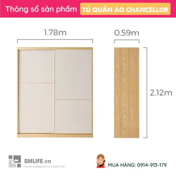 Tủ quần áo cánh trượt kiểu dáng hiện đại Chancellor (2)