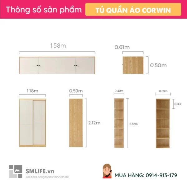 Tủ quần áo cửa lùa gỗ công nghiệp Corwin (2)