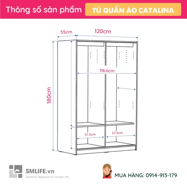 Tủ quần áo cửa lùa phong cách thiết kế thanh lịch Catalina (2)