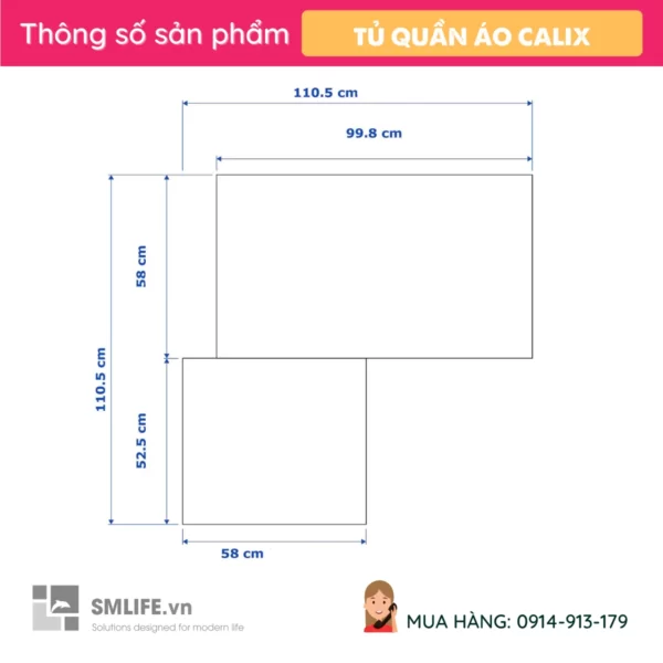 Tủ quần áo đặt góc tường Calix (2)