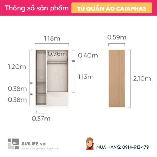 Tủ quần áo gia đình bằng gỗ thiết kế đẹp Caiaphas (2)