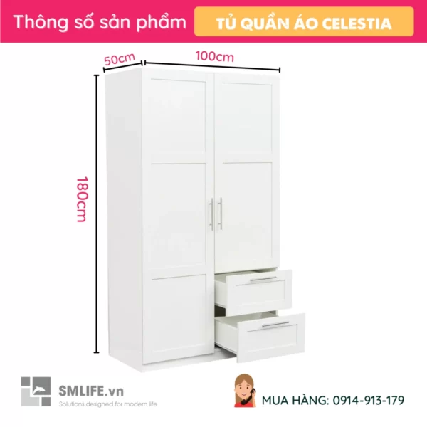 Tủ quần áo gia đình gỗ MDF lõi xanh Celestia (2)