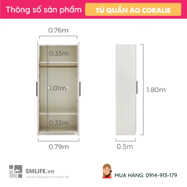 Tủ quần áo gỗ MDF lõi xanh cao cấp Coralie (2)