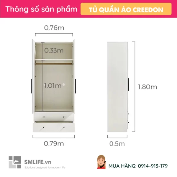 Tủ quần áo phòng ngủ gỗ cao cấp Creedon (2)